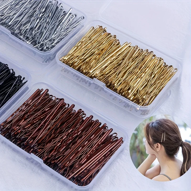 100pcs/200pcsPlastic box gold one-line clip Simple hair clip bangs hair clip Invisible hairpin fixed clip edge clip headdress