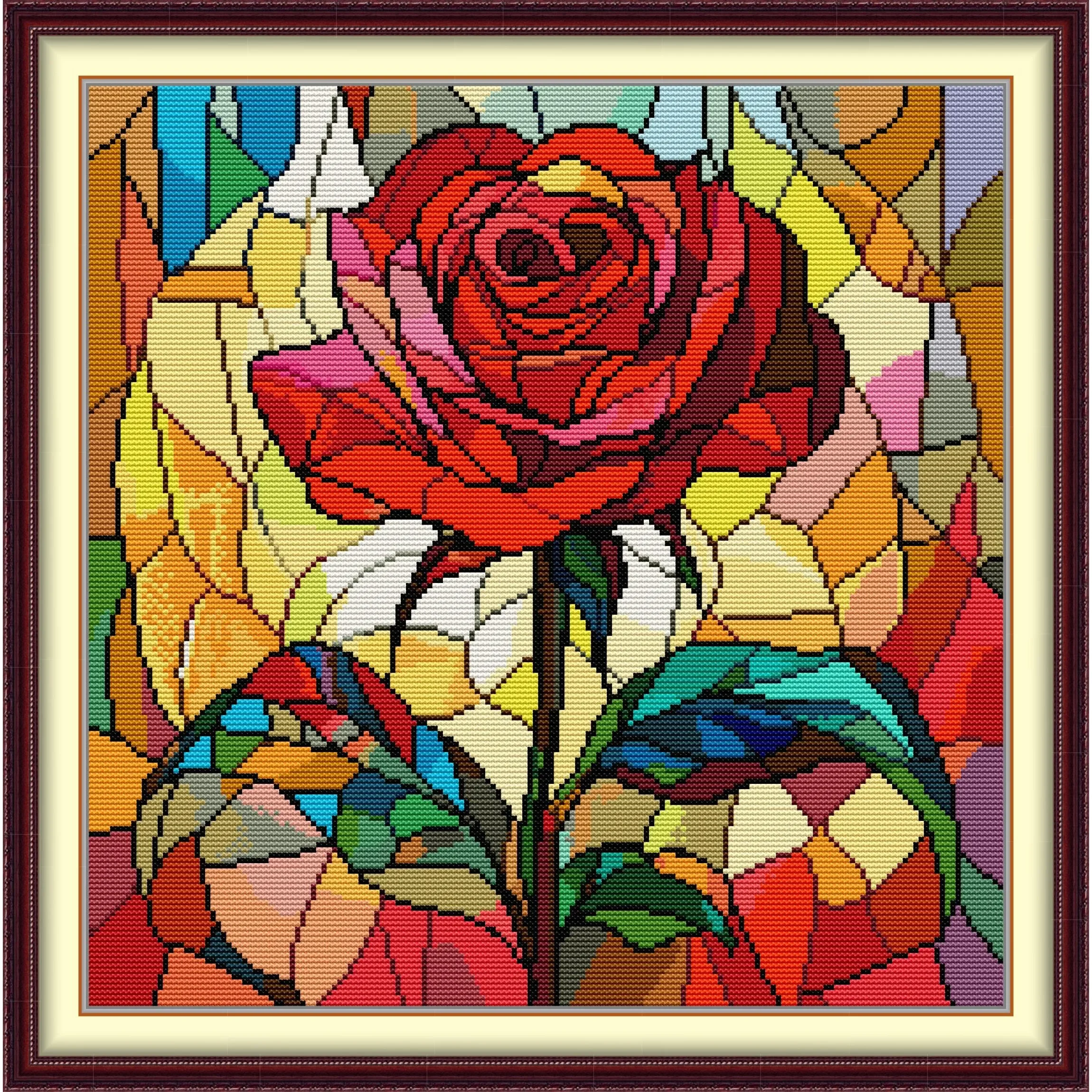 Joy Sunday Pre-printed Cross Stitch Kit  Easy Pattern Aida  Stamped Fabric Embroidery Set-Lucky Rose