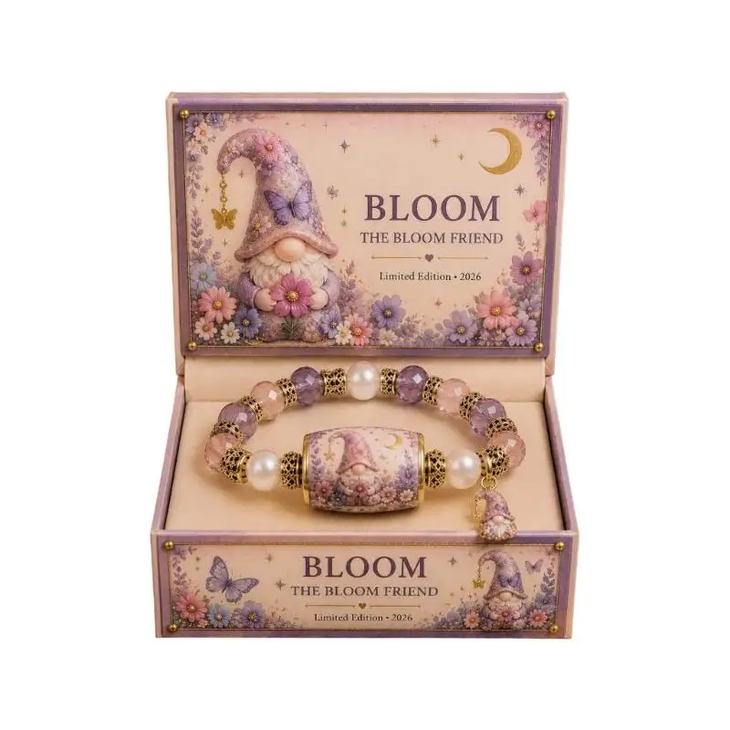 A52E Slip-on Charm Bracelet Set with Faceted Beads and Fantasy Gnome Theme