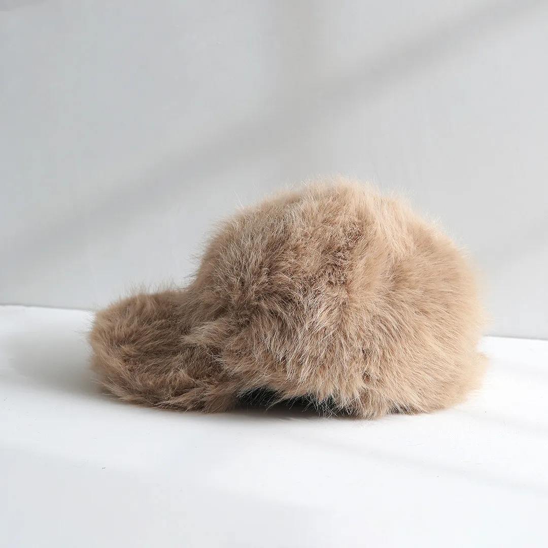 Winter Women Baseball Cap Cute Rabbit Fur Hats Plush Long Fur Fluffy Cap Autumn Female Solid Color  Gift
