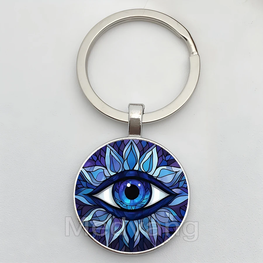 LLavero de mal de ojo religioso, llavero de mal de ojo turco azul, llavero de cúpula de cristal para coche para mujeres y hombres, joyería al por mayor