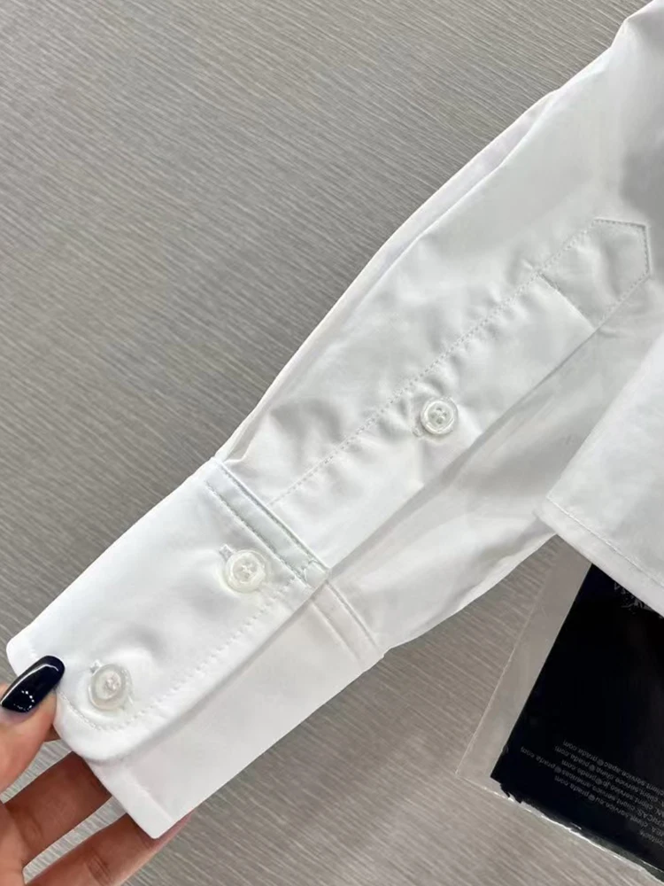 Chemise droite à revers de perles clouées pour femmes, chemise courte en coton, artisanat lourd, tout à la mode, nouveau, printemps 2025