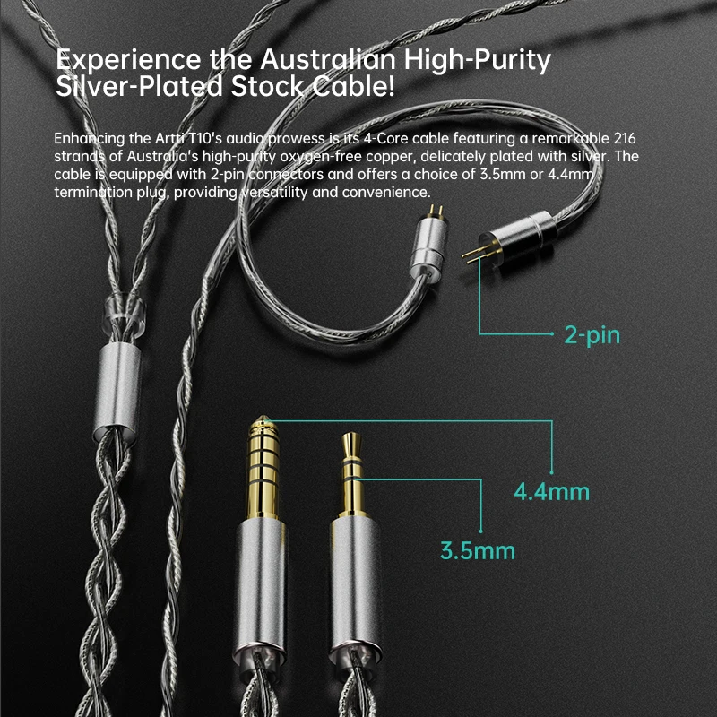 Imagem -05 - Hifi Iems em Fones de Ouvido com Fio Monitores 078 mm 2pin 35 mm 44 mm Conector 142 mm Driver Planar Baixo Texturizado Novo Artti-t10