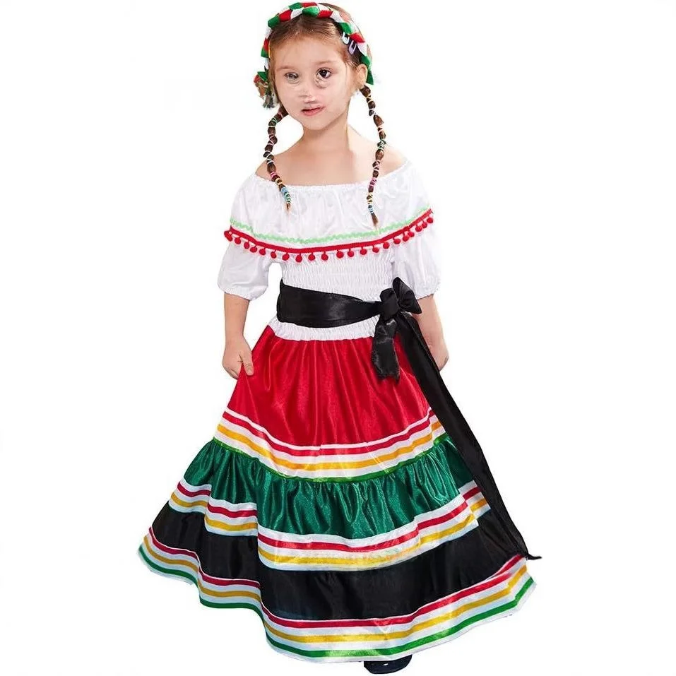 Hot S loween Day Carnival Plang Skirt Ethnic Little Girl Long Dr Par Costume Traditional Nationali Women's Wear