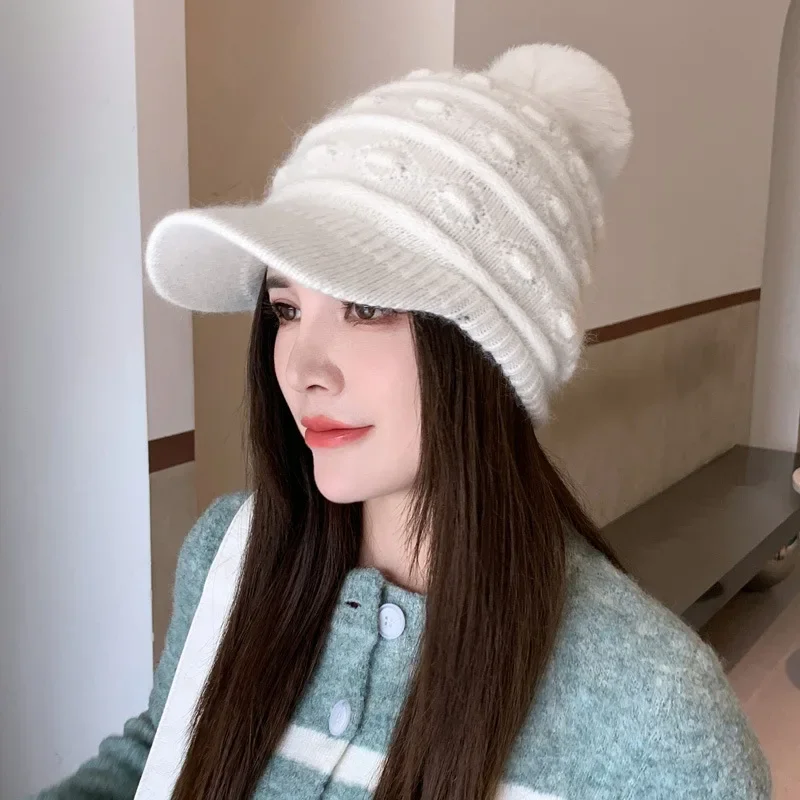 Gorra de béisbol cálida y bonita para mujer, gorro de compras informal a la moda con gorro de lana tejido frío y cálido, gorro de algodón para estudiantes