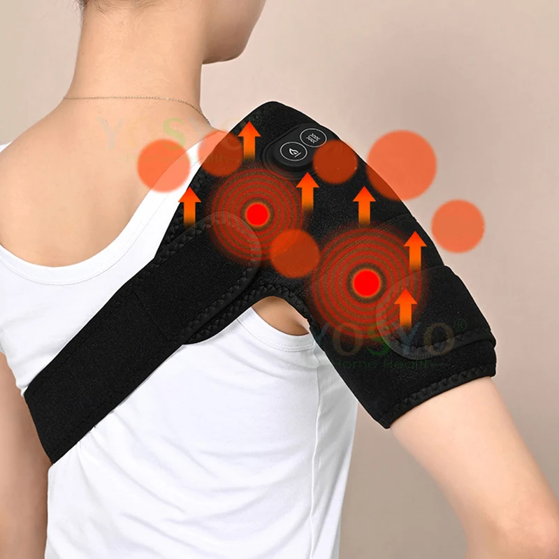 Electric Heated Shoulder Brace Vibration Massage Knee and Shoulder Adjustable Protective Strap Knee Brace Far Infrared Heat