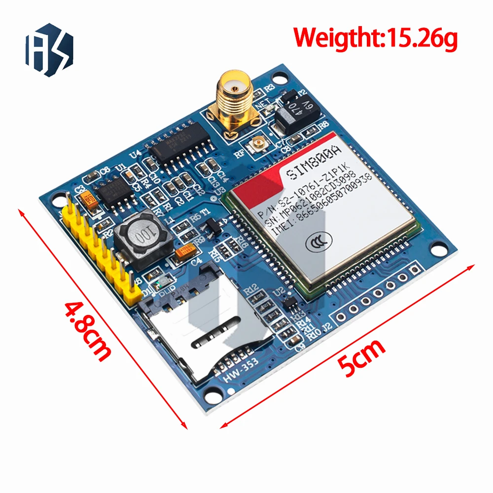 SIM800A GSM/GPRS Wireless Module Kit with STM32 Dev Board & Antenna - Dual-Band 900/1800MHz Global Support, AT Commands