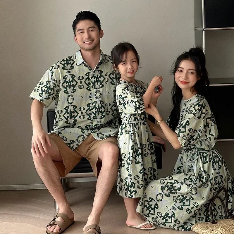 

Vacation Couple Parent-child Clothes Family Sister Brother Outfit Mom Daughter Loose Resort Beach Dress Holiday Dad Son Shirts