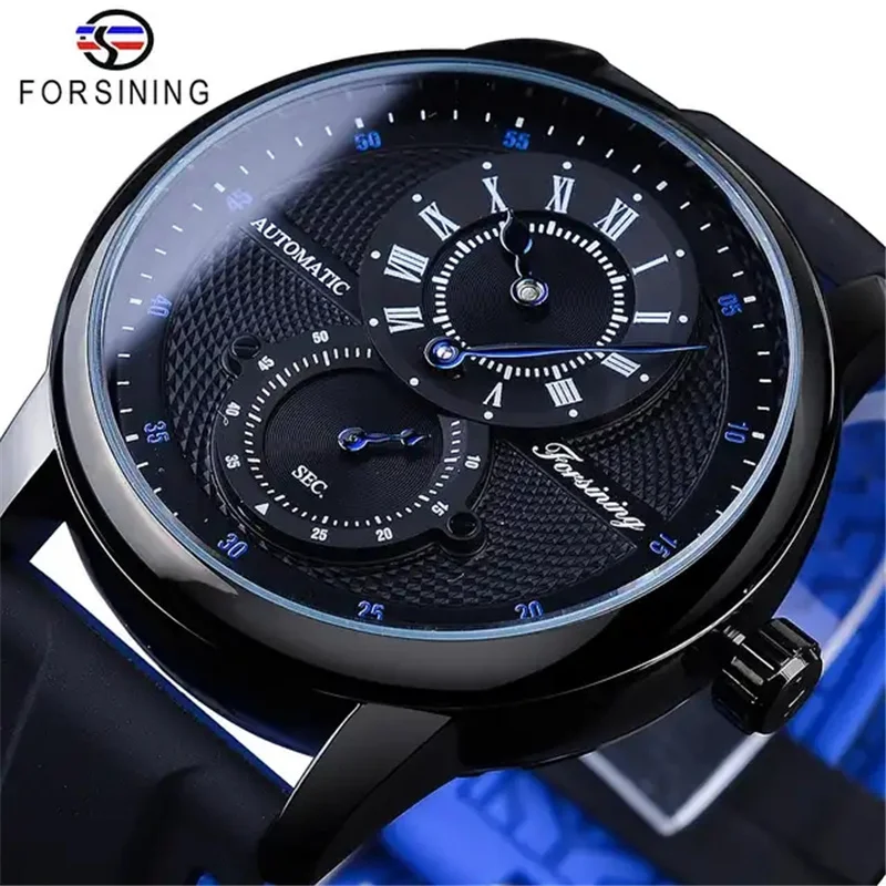 FORSINING 366 Luxury Skeleton Automatic Mechanical Movement Watches For Men Silicone Strap 6 Colors Watch Clock Mechanism