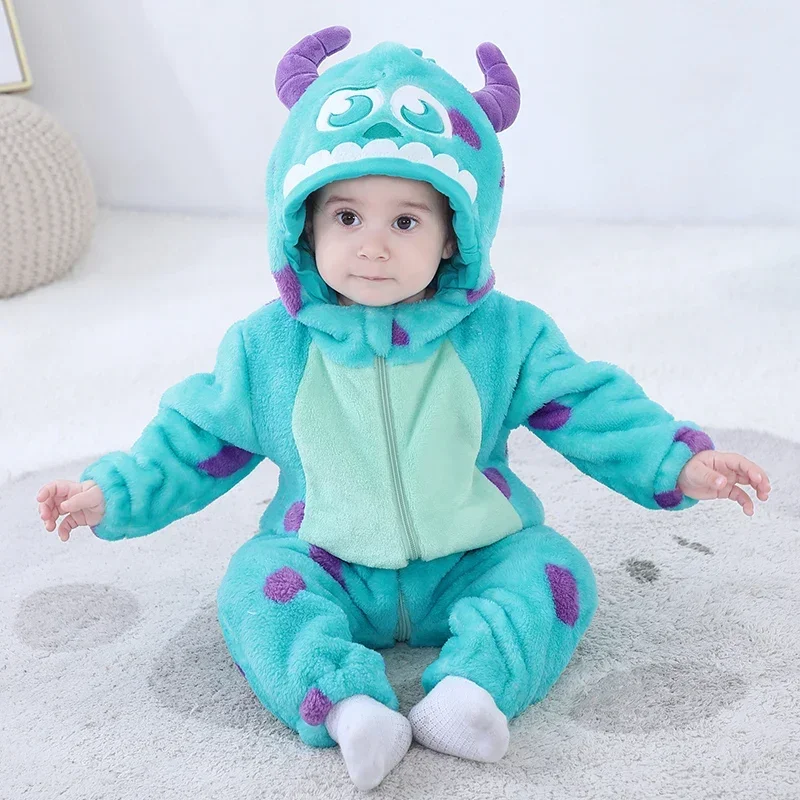 Anime Kigurumis Baby Girls Clothes Romper Winter Soft Warm Infant Boys Onesie Bodysuit Cosplay Costume Hooded Zipper Jumpsuits