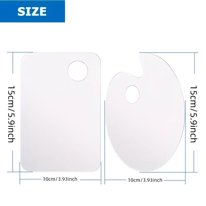 2 Pcs Transparent Acrylic Paint Palettes with Thumb Holes, Non-Stick Smooth Easy-to-Clean Artist Trays for Oil, Watercolor
