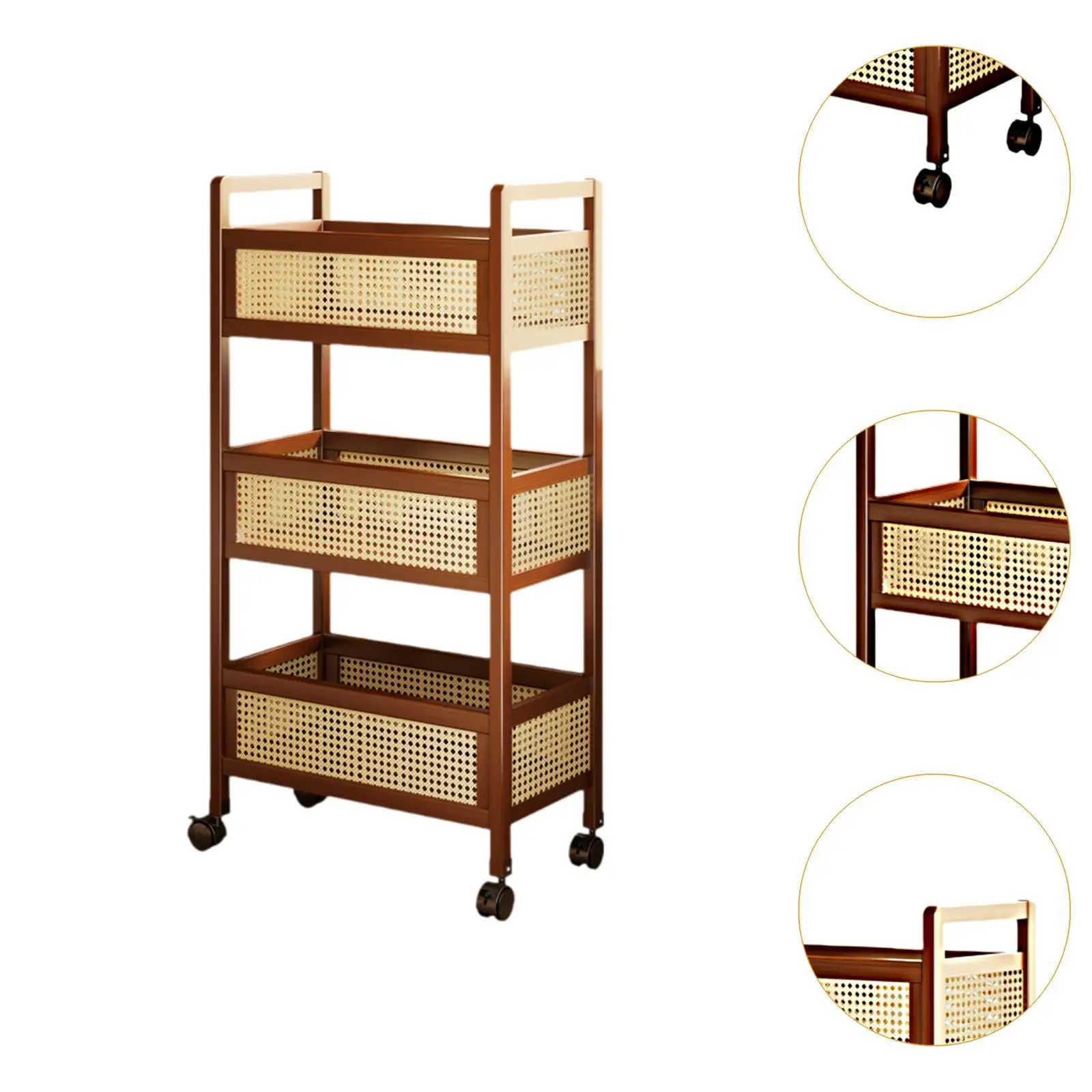 3 Tier Rolling Wood Cart Storage Organizer with Wheels for Home Office Space Saving 20x10.2x36.6inch Under Desk Cart