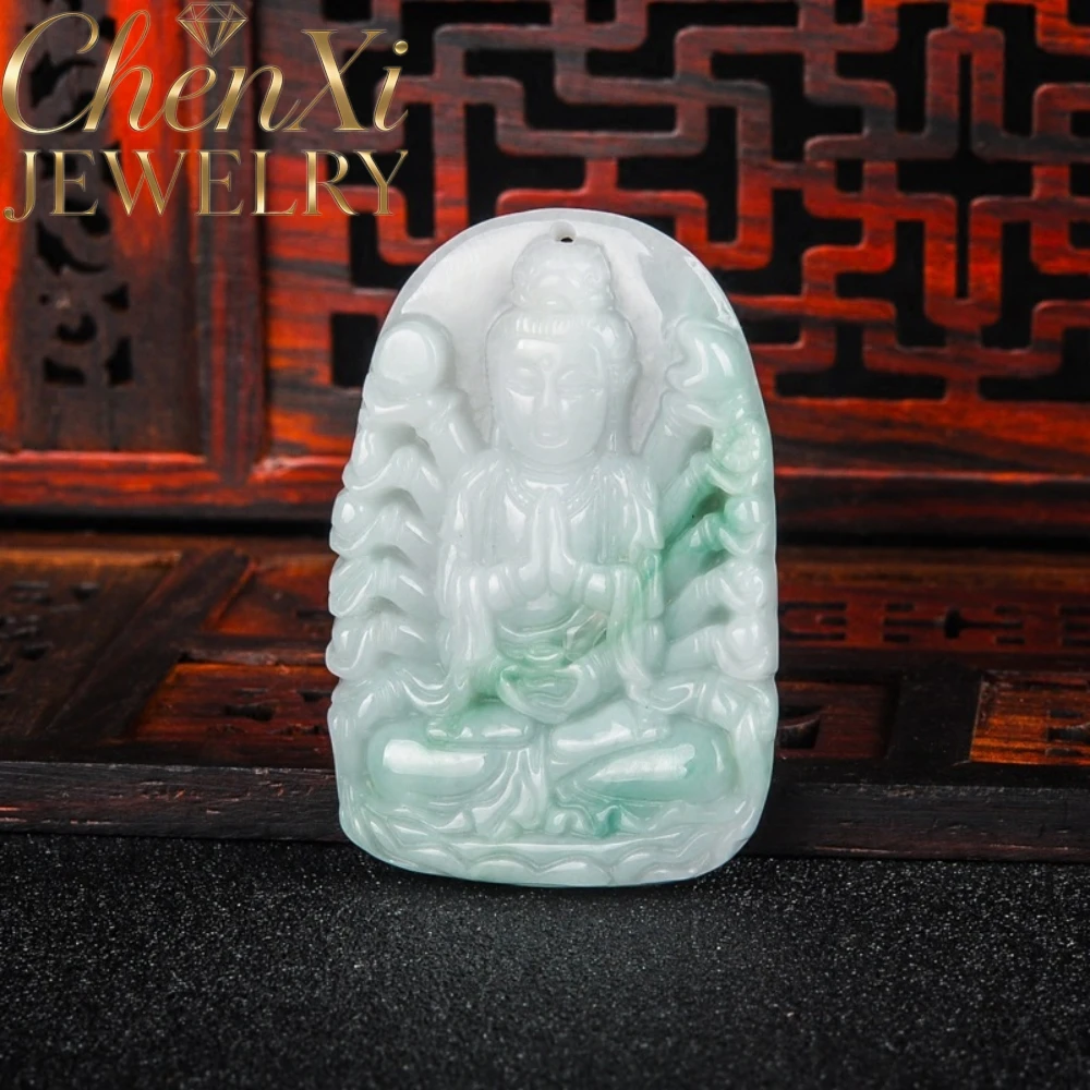 Natural Myanmar Grade A Jadeite Thousand Hand Guanyin Pendant Fine Craft Jade Necklace Stone Jewelry Daily Wear Exquisite Gift