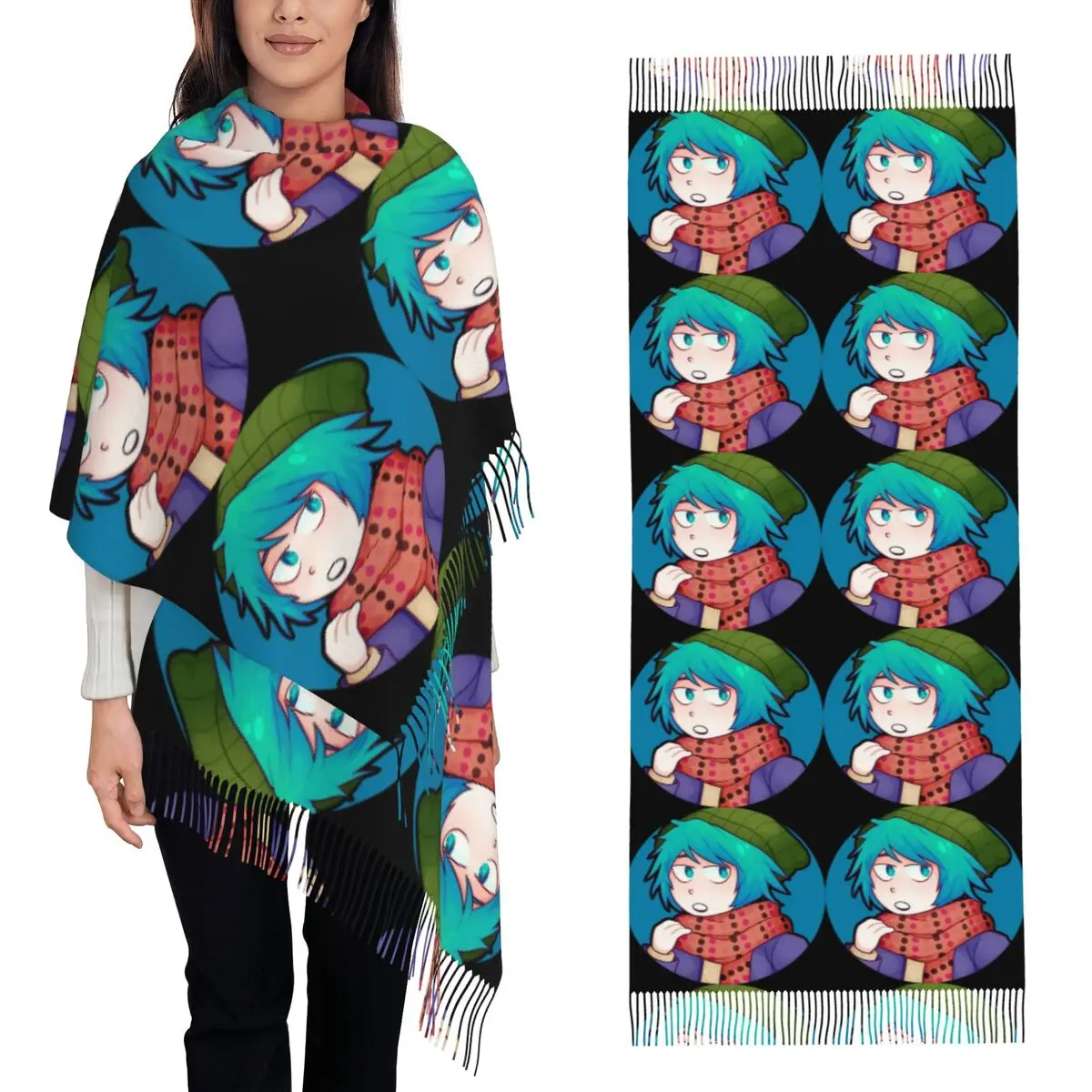Sou Hiyori اليابان أنيمي الفن وشاح شرابة الأوشحة للنساء شالات دافئة لينة ويلتف كبير الخريف الشتاء شال التفاف #1