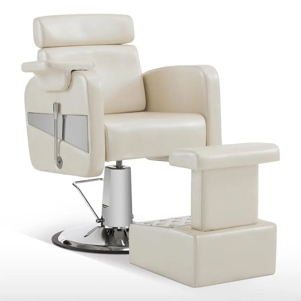 Sillón de Barbería Multiusos con Reposapiés Extraíble, Reclinable, Giratorio y Ajustable, para Estilistas y Peluqueros