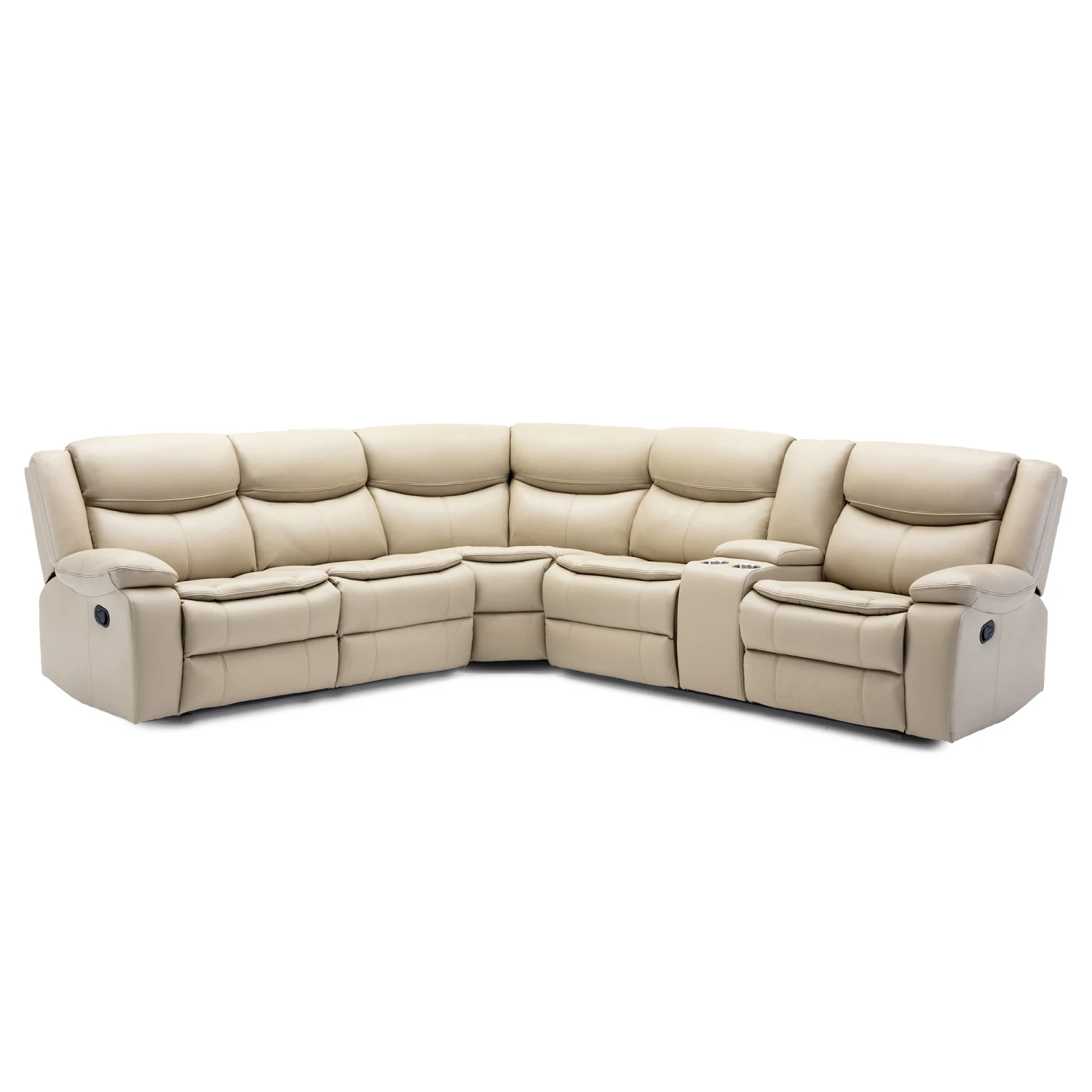 L Shape Breath Leather Manual Reclining Sectional Sofa Set, Cream