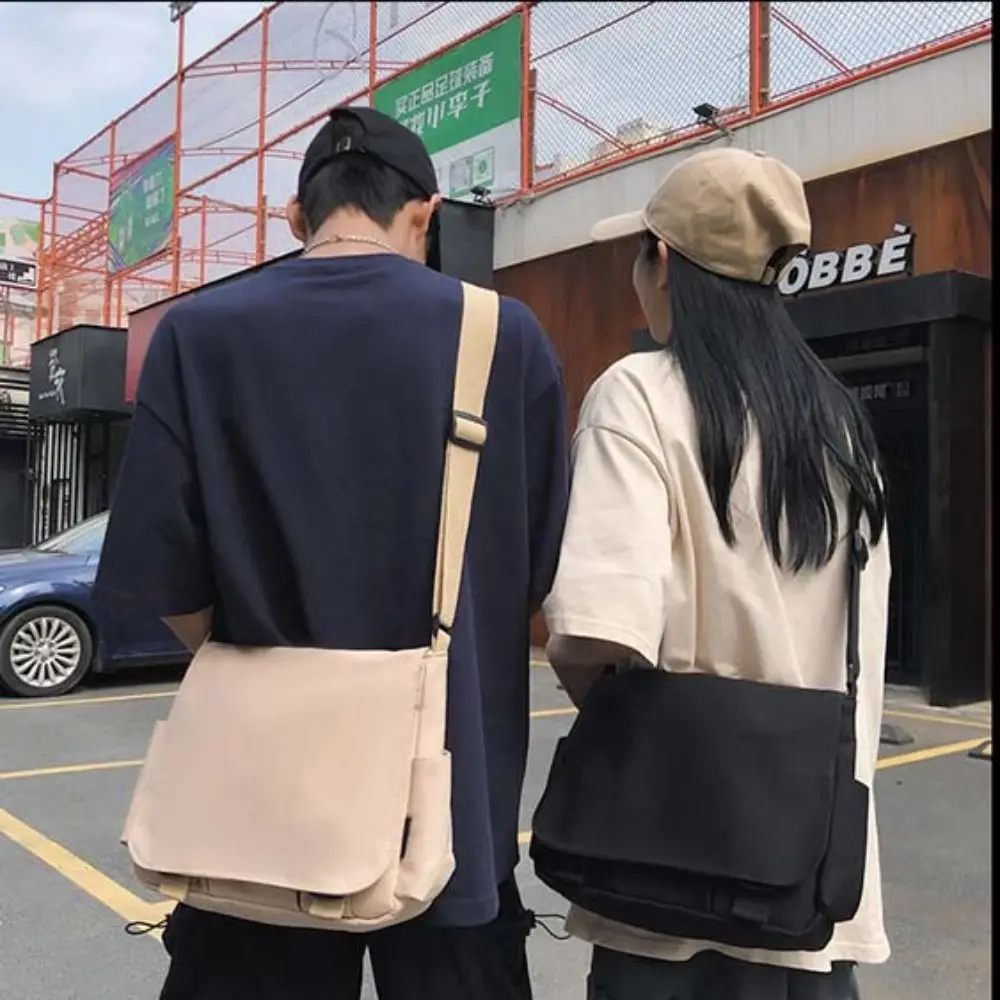 

Casual Black Solid Nylon Bag Large Capcity Solid Color Messenger Bag Multipockets Korean Style Simple Shoulder Bag Student