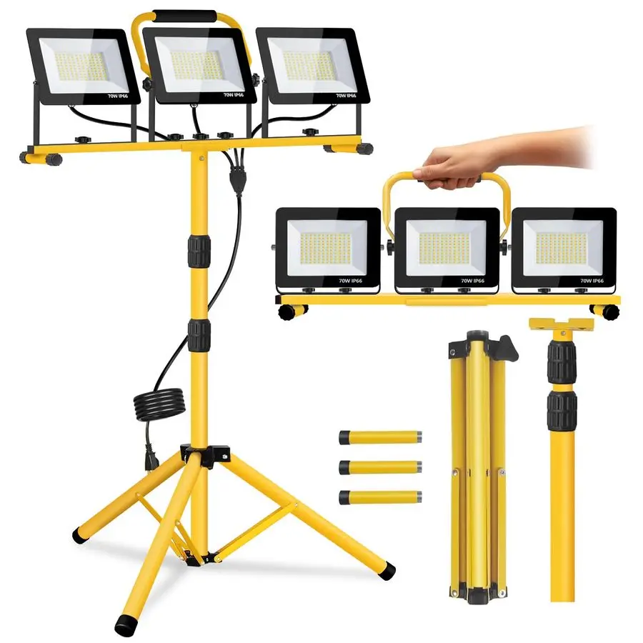 

Lumen Work Lights with Stand, 3 Adjustable Heads LED Work Lights, with Adjustable and Foldable Tripod Stand, Waterproof Lamp wit