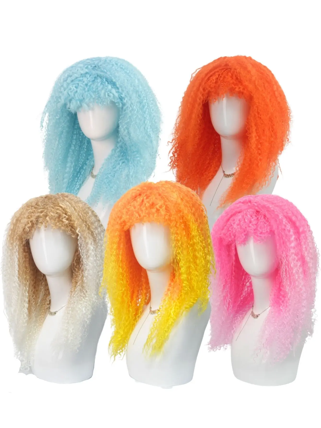 Kolorowa kukurydza - peruka z trwałym kolorem, puszyste loki, przyciągające wzrok wybuchowe loki, unikalne loki, dodaj smak cosplayom i karnawałom!