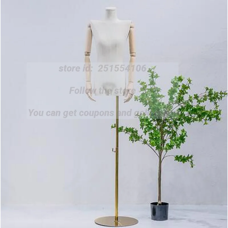 2025 Full Female Head Cloth Mannequin Wood Arm Color Metal Base Flat Chest Shoulder Adjustable Rack for Women Display D402