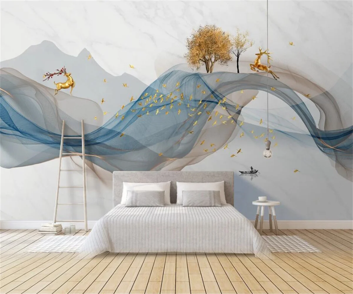 

Customized modern abstract lines new Chinese ink landscape elk background wall papers home decor 3d wallpaper papier peint