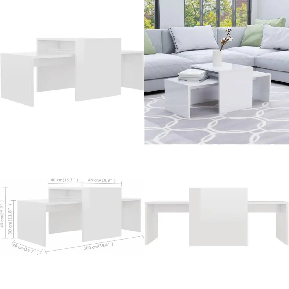 Modern Living Room Coffee Table Set, High Gloss White Accent Furniture with Nesting Side Tables for Sofa Area