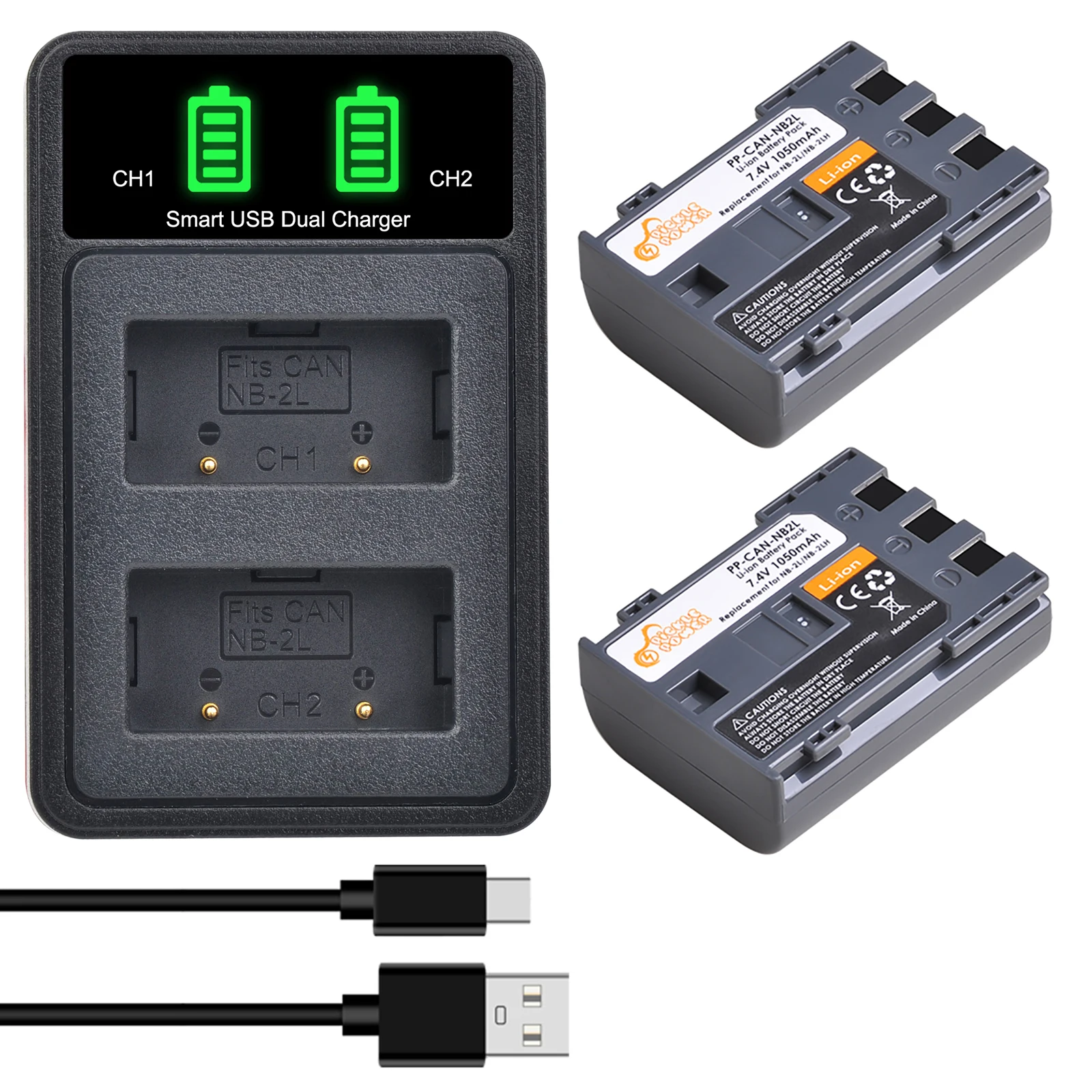 NB-2L 1050mAh Li-ion Battery NB2L NB-2LH+PD20W Dual Charger for Canon EOS 350D 400D Rebel XT XTI G7 G9 S80 S70 S60 S50 S45 S40
