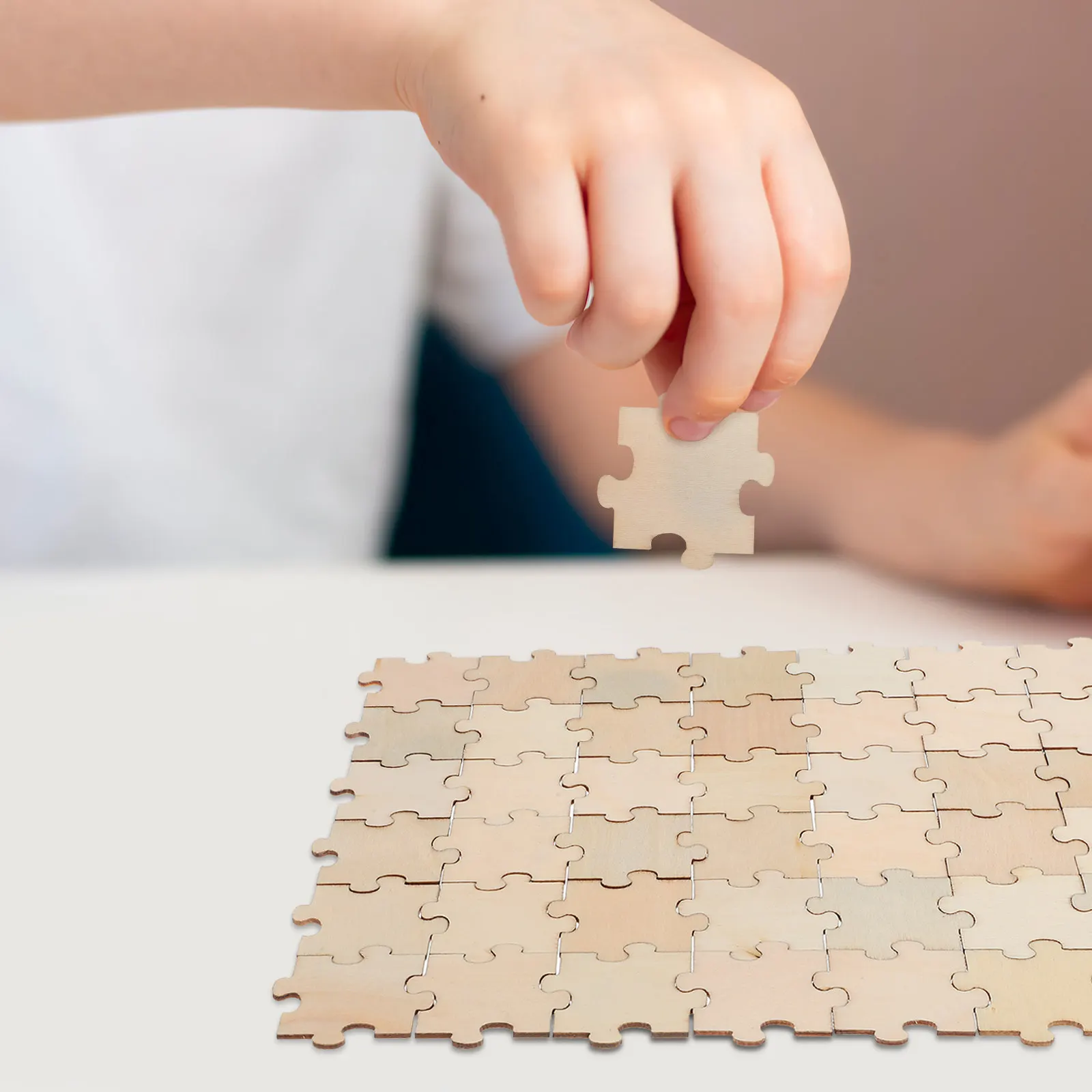 

100Pcs Blank Wooden Puzzle Pieces Unfinished Smooth Surface for Painting Engraving Gluing Drilling Hanging Woodworking Crafts