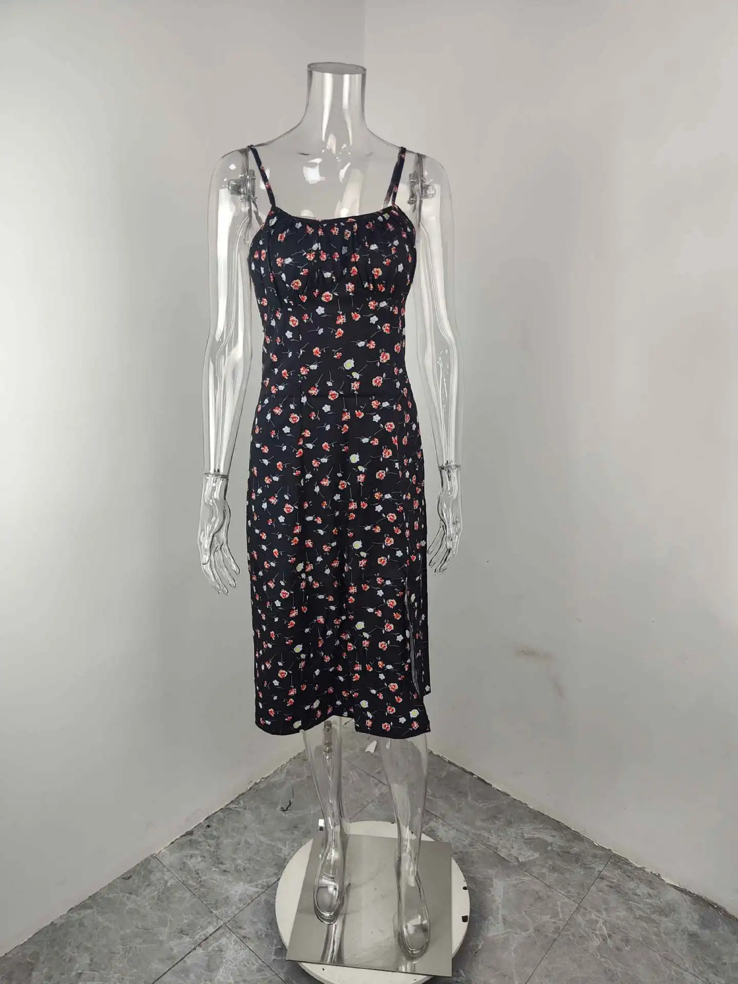 Mandylandy 2025 Abito da donna primaverile Moda sexy stampato Abito con bretelle divise con lacci Abito lungo estivo con camicette senza maniche