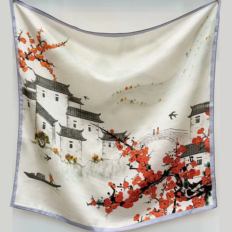 

Scarf Chinese Style Ink Printing House Architectural Pattern