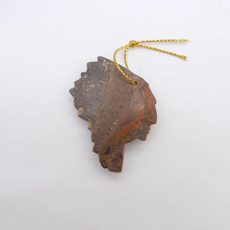 Natural Red Agate Carved Indian Chief Pendant Bead 54x36x7mm 18.4g for DIY Necklace Making Warring States Style Jewelry Supply
