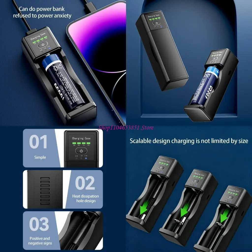 

Portable USB Power Charging Case 0.5A 1A 2A 3 Speed For 10400 14500 18650 26650 Batteries And Travel Use