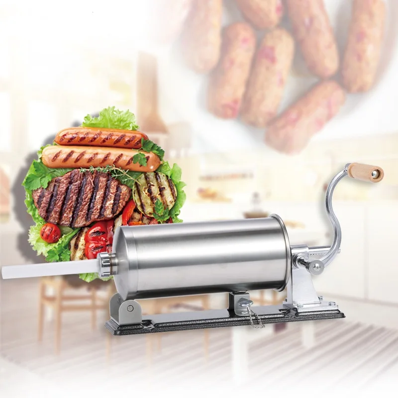 6 LBS/ 3 KG Stainless Steel Sausage Meat Stuffer Horizontal Sausage Maker Homemade Kitchen Meat Sausage Maker