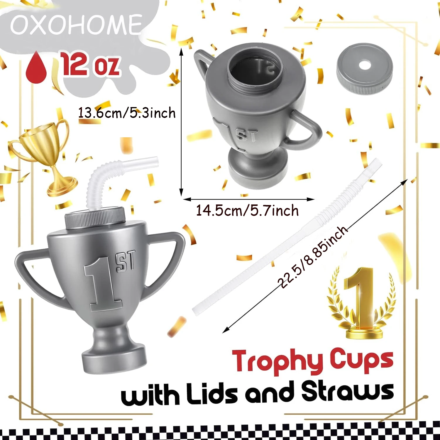 2/4/6/8/10 Pcs Race Car Trophy Cups With Straws and Lids 12 Oz Plastic Race Car Birthday Party Supplies And Favors(Silver)