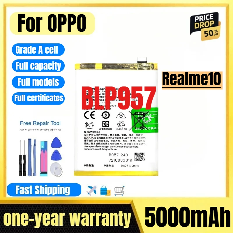 

BLP957 for OPPO Realme10 Mobile Phone Battery High Quality High Capacity Battery Replacement Bateria Grade A Cell with Tools