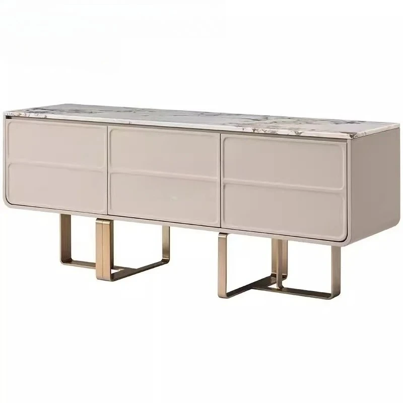 Italian light luxury dining side cabinet marble high-end stainless steel natural marble