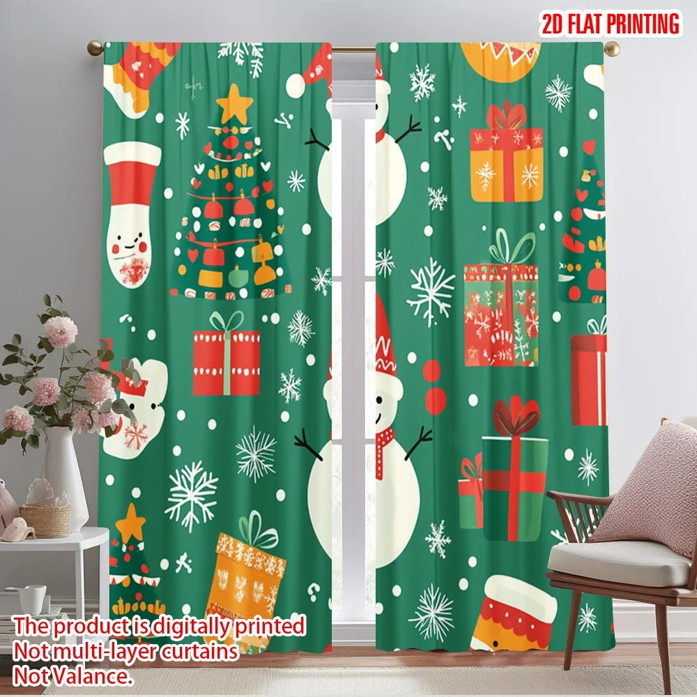 2pcs,2D plane printing Curtains Roller Blinds Cute Snowman Christmas Tree Stocking (3) Polyester Fabric (without rod) Outdoor