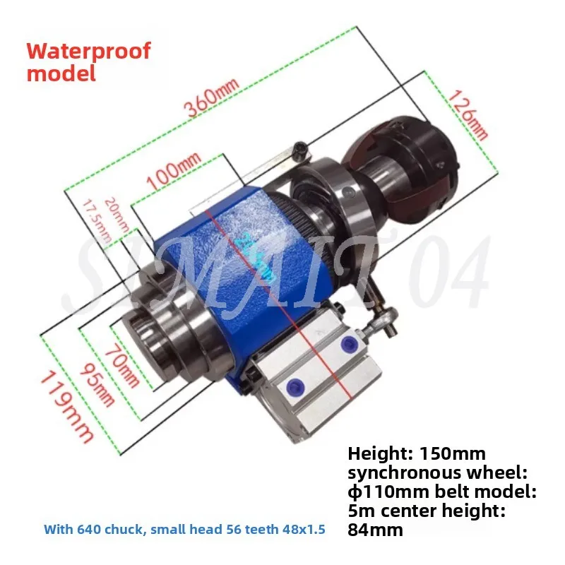 640 Small Bedside Box Assembly, Indexing Head, Synchronous Pulley, Spindle Rotation, Pneumatic Clip Seat