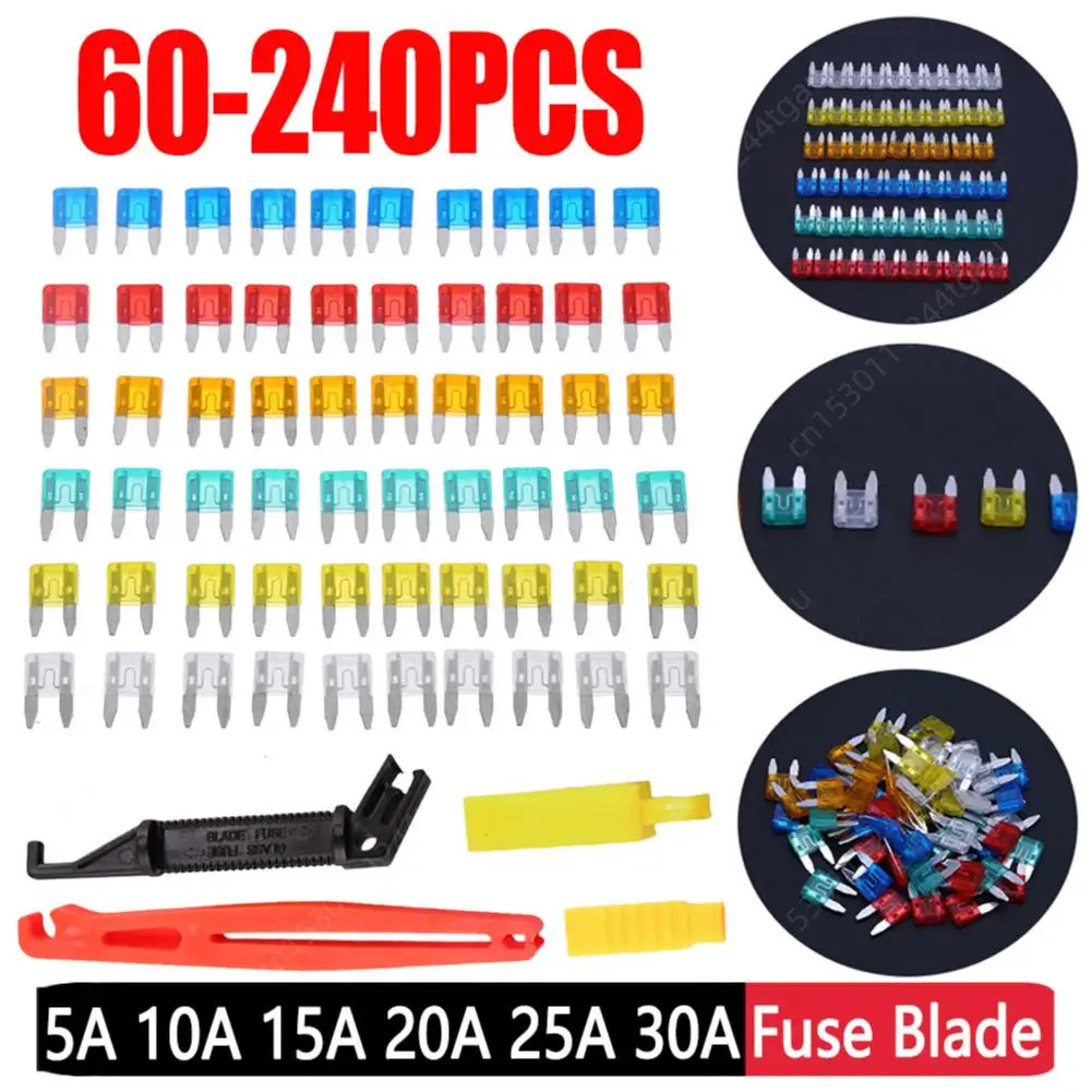 60-240Pcs Auto Car Mini Fuses for Cars Blade Automotive Fuse Car Kit 5A 10A 15A 20A 25A 30A Mixed Set Kit Fuse Set Truck Parts