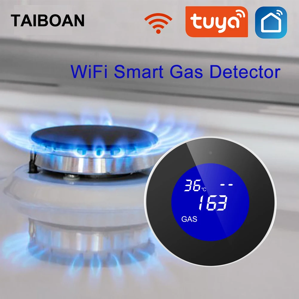 Smart Tuya Wifi Natural Gas Alarm Sensor With temperature function Combustible Gas Leak Detector LCD Display Smart Life App