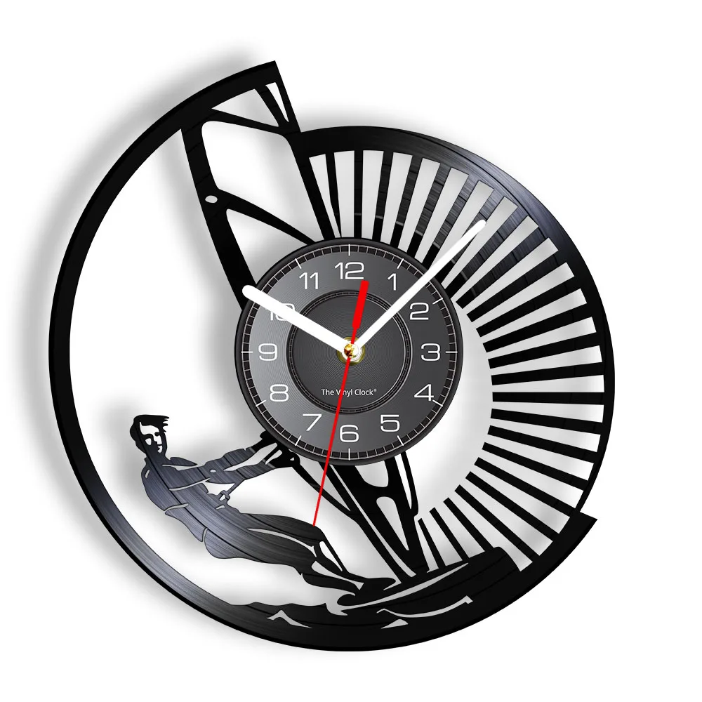 Windsurfing Boardsailing Vinyl Record Wall Clock Home Decor Timepieces For Man Cave Room Sailing LP Record Artwork Wall Clock