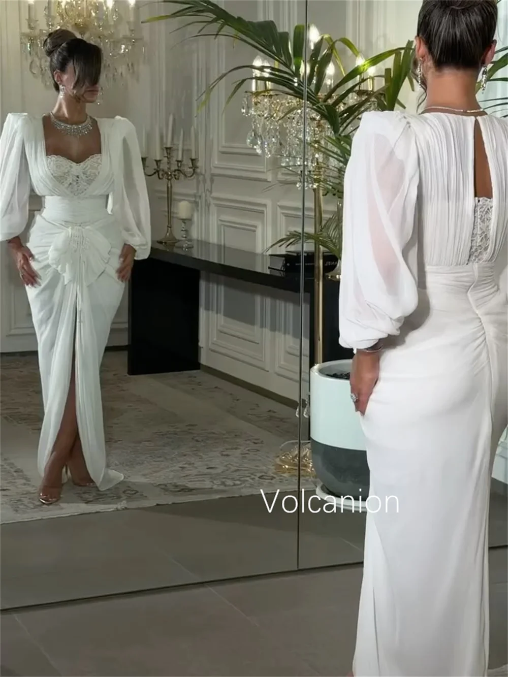 カスタマイズされたフォーマルシフォンスパンコールプリーツシースVネックロングドレスキンセアニェーラオーダーメイドの機会中国風