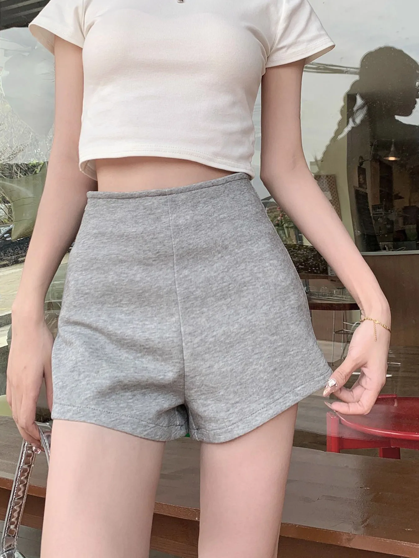 Short d'été basique polyvalent de couleur unie pour femmes, décontracté et élégant, taille haute, amincissant, droit