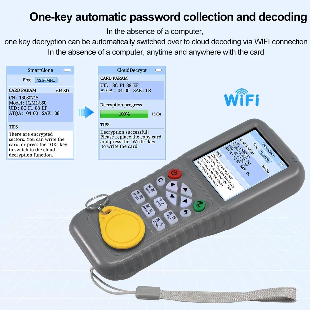 WiFi RFID Copier Duplicator NFC Smart Card Reader Writer 125KHz 13.56MHz ID IC USB Programmer Mobile Phone Decode iCopy KEY X5