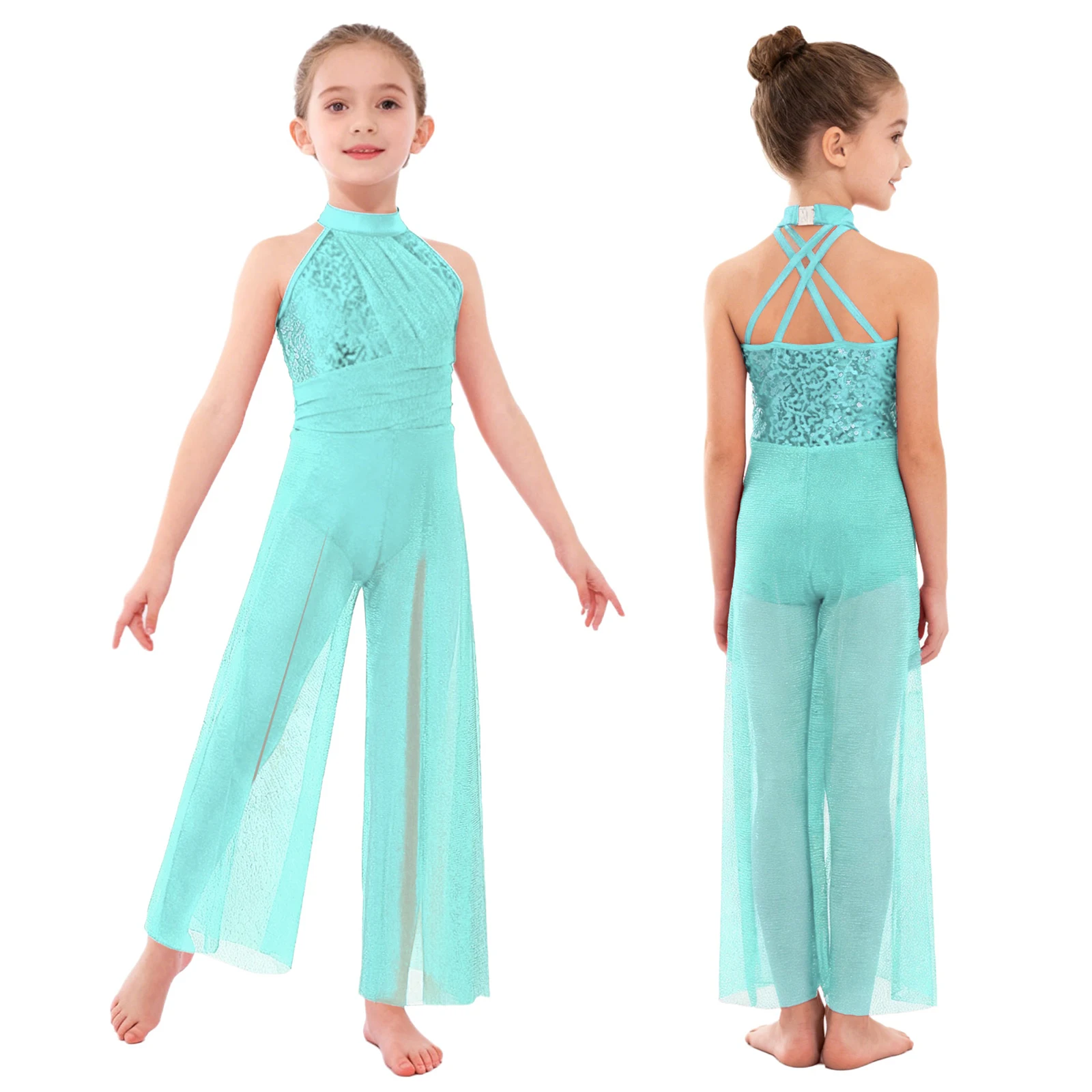 Meisjes Lyrische Dans Jurk One-schouder Applique Sheer Mesh Kunstschaatsen Ritmische Gymnastiek Ballet Maillots Moderne Danskleding