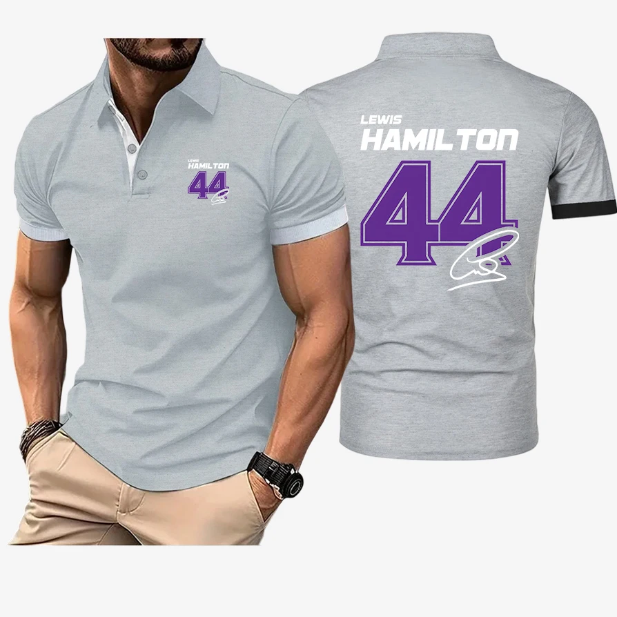 2025 Lewis Hamilton Digital 44 Printing Men's New Summer Cotton Breathable Polo Shirt Casual Solid Color Fashion Tops