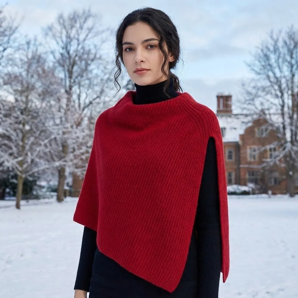 Eleganter Pullover-Strickschal, warmer, dicker Damen-Umhang im koreanischen Stil, Damen-Winterschal – Detail 3
