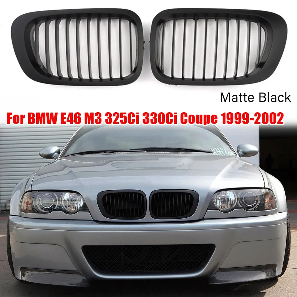 

For BMW 3 Series E46 M3 2 Doors 1999-2003 2x Car Grille Front Kidney Grill Single Line Style 51138208685 51138208686 Decoration