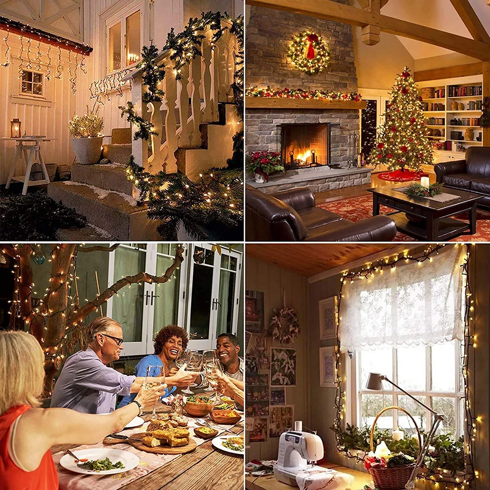 Christmas Flashing LED String Lights Green Wire Remote Control Outdoor Indoor Fairy Light Xmas Tree Party Decor Timer Waterproof