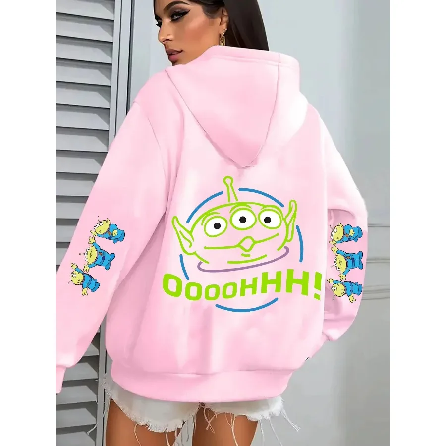 هوديي عصري مطبوع عليه شخصية ديزني توي ستوري، هوديي مريح مع تصميم كرتوني للنساء، ملابس يومية